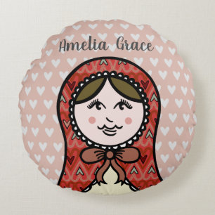 Personalised Russian Doll Matryoshka Round Cushion
