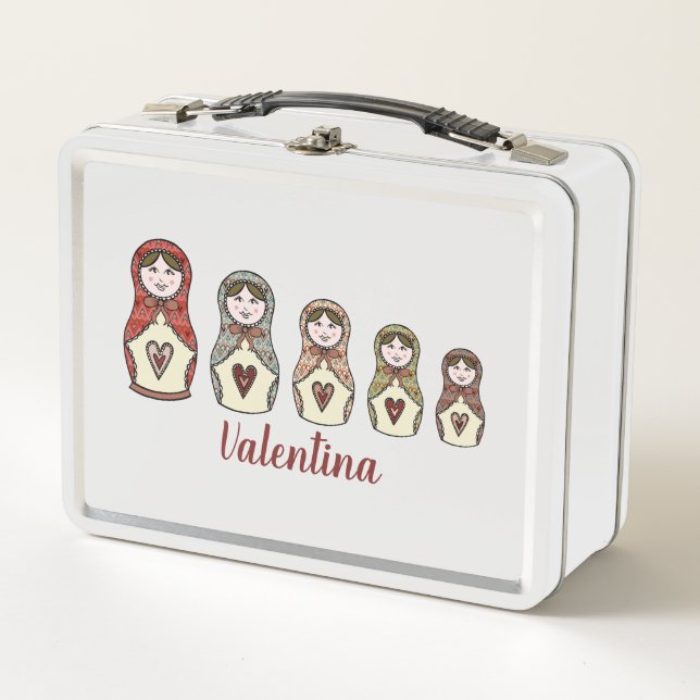 Personalised Russian Nesting Doll Matryoshka Metal Lunch Box (Front)