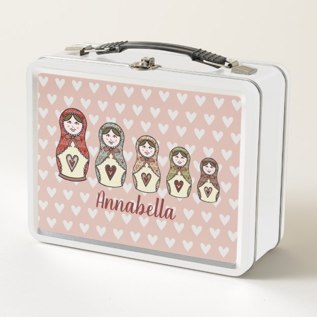 Personalised Russian Nesting Doll Matryoshka Metal Lunch Box (Front)