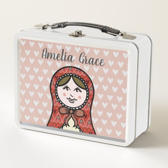 Personalised Russian Nesting Doll Matryoshka Metal Lunch Box (Front)