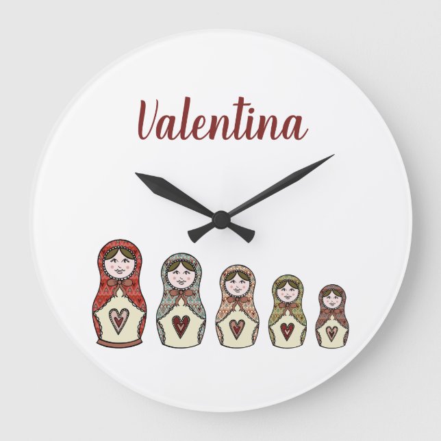 Personalised Russian Nesting Matryoshka Doll Large Clock (Front)