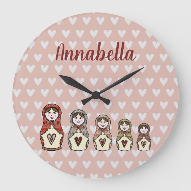 Personalised Russian Nesting Matryoshka Doll Large Clock (Front)
