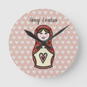 Personalised Russian Nesting Matryoshka Doll Round Clock