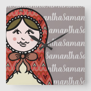 Personalised Russian Nesting Matryoshka Doll Square Wall Clock