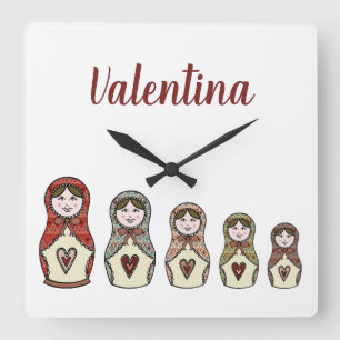 Personalised Russian Nesting Matryoshka Doll Square Wall Clock