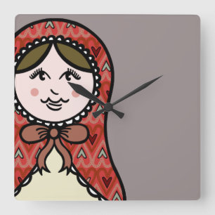 Personalised Russian Nesting Matryoshka Doll Square Wall Clock