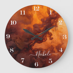 Personalised Rust Orange Smoke Abstract Large Clock