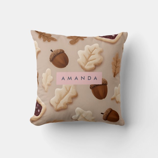 Personalised Rustic Acorn & Oak Leaf Pattern  Cushion (Front)