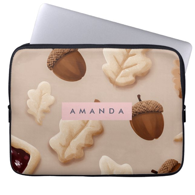 Personalised Rustic Acorn & Oak Leaf Pattern  Laptop Sleeve (Front)