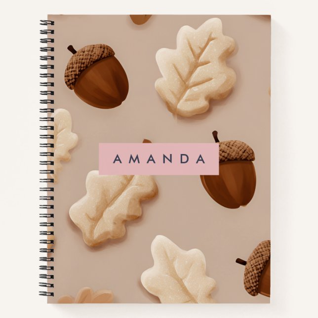 Personalised Rustic Acorn & Oak Leaf Pattern  Notebook (Front)
