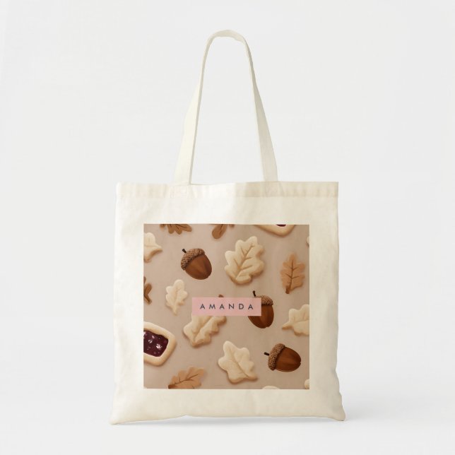 Personalised Rustic Acorn & Oak Leaf Pattern  Tote Bag (Front)
