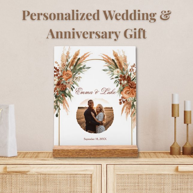 Personalised Rustic Anniversary Custom Name & Date Acrylic Sign (Personalized boho rustic anniversary acrylic sign with custom photo.)