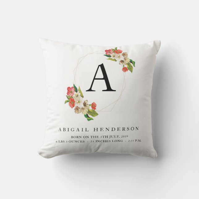 Personalised Rustic Baby Birth Stats Pillow (Front)