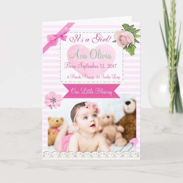 Personalised Rustic Baby  Photo Birth Announcement (Front)