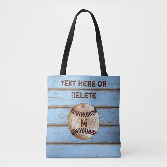 Personalised Rustic Baseball Tote Bag Shiplap Look (Front)