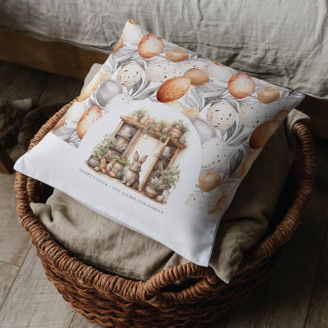 Personalised Rustic Beige Easter Rabbit Cushion (Creator Uploaded)