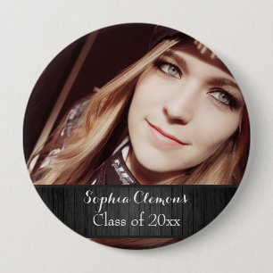 Personalised Rustic Black Wood Photo Grad Year 10 Cm Round Badge
