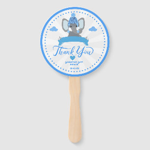 Personalised Rustic Blue Elephant  boy Baby Shower Hand Fan