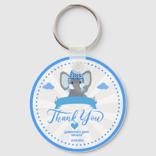 Personalised Rustic Blue Elephant  boy Baby Shower Key Ring