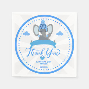 Personalised Rustic Blue Elephant  boy Baby Shower Napkin