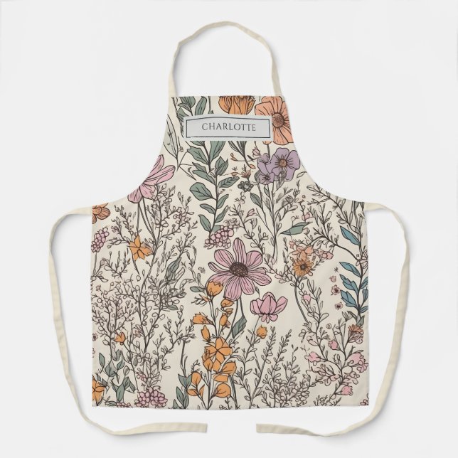 Personalised Rustic Boho Flowers Terracotta Apron (Front)