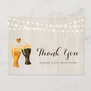 Personalised Rustic Brewery Beer Wedding Thank You Postcard