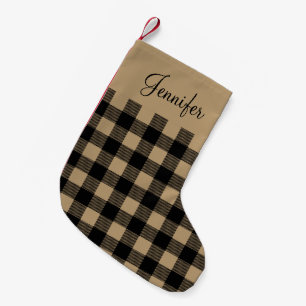 Personalised Rustic Brown Buffalo Check  Small Christmas Stocking
