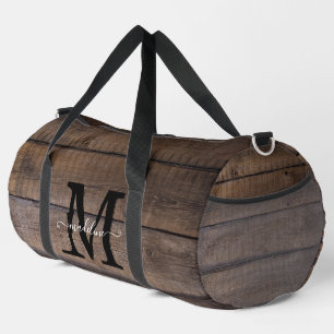 Personalised Rustic Brown Monogram Script Name Duffle Bag
