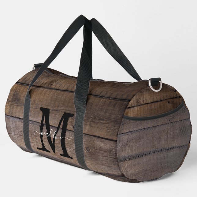 Personalised Rustic Brown Monogram Script Name  Duffle Bag (Right Corner)