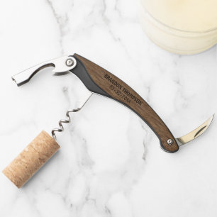 Personalised Rustic Brown Woodgrain Pattern Corkscrew