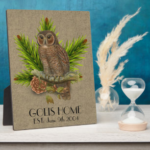 Personalised Rustic Burlap and Owl New Home Plaque