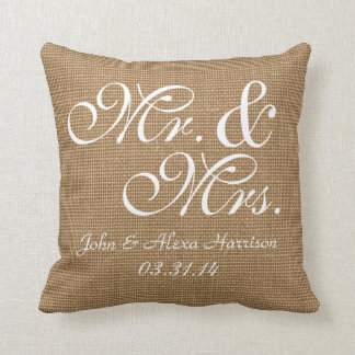 Personalised Rustic Burlap-Look Wedding Pillow