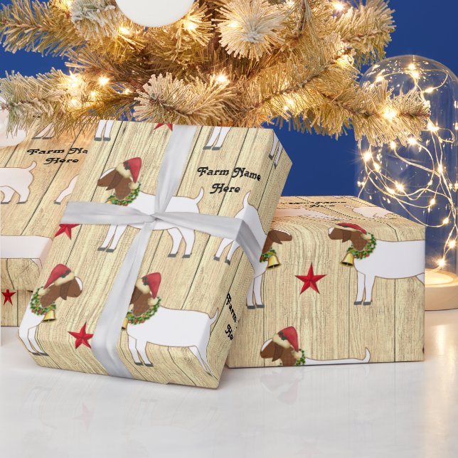 Personalised Rustic Christmas Boer Goat Herd Wrapping Paper (Holidays)
