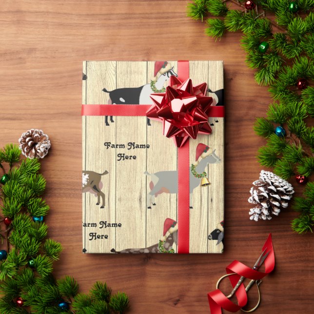 Personalised Rustic Christmas Dairy Goat Herd Wrapping Paper (Holiday Gift)
