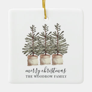 Personalised Rustic Christmas Trees Holiday Ceramic Ornament