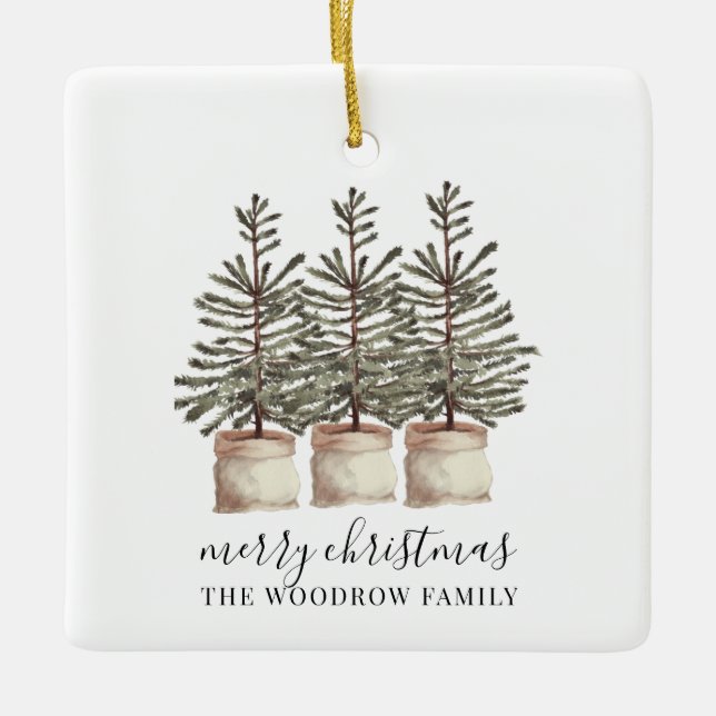 Personalised Rustic Christmas Trees Holiday   Ceramic Ornament (Front)