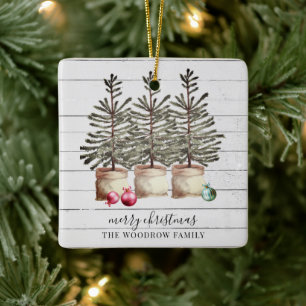 Personalised Rustic Christmas Trees Wood Holiday   Ceramic Ornament