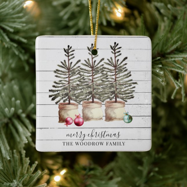 Personalised Rustic Christmas Trees Wood Holiday   Ceramic Ornament (Tree)