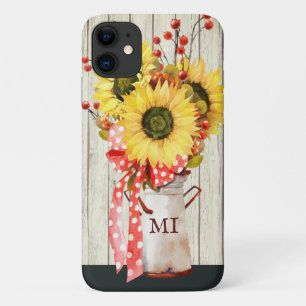 Personalised Rustic Country Sunflowers on Wood iPhone 11 Case