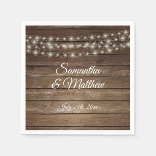 Personalised Rustic Country Wood Lights Wedding Napkin