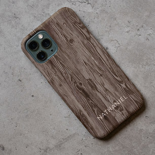 Personalised Rustic Dark Brown Faux Woodgrain iPhone 11 Pro Case