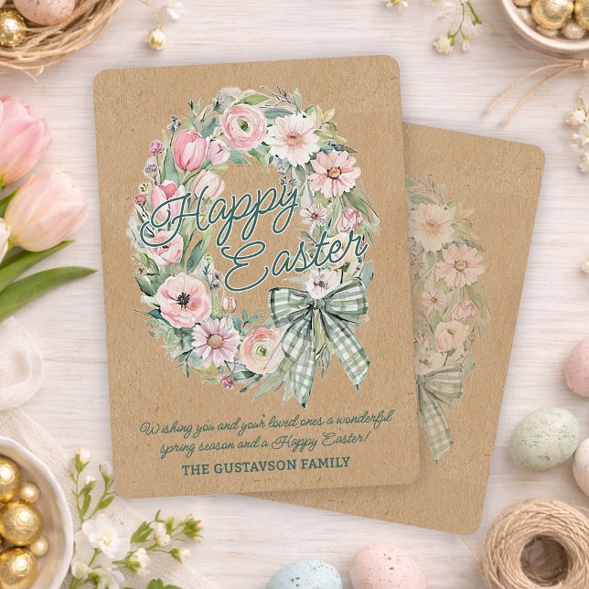 Personalised Rustic Easter Floral - Green Script Holiday Card (Creator Uploaded)