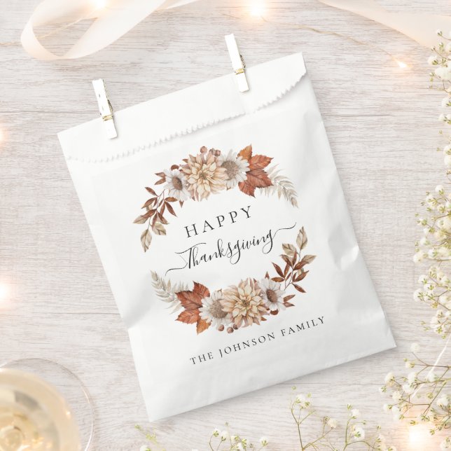 Personalised Rustic Fall Floral Happy Thanksgiving Favour Bags (Clipped)