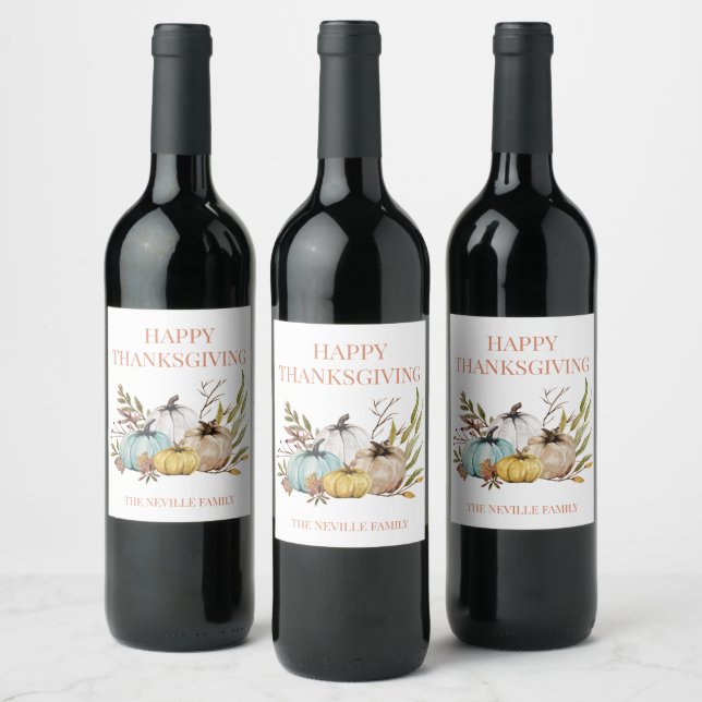 Personalised Rustic Fall Pumpkins Thanksgiving   Wine Label (Bottles)