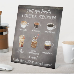 Personalised Rustic Family Coffee Station Pedestal Sign