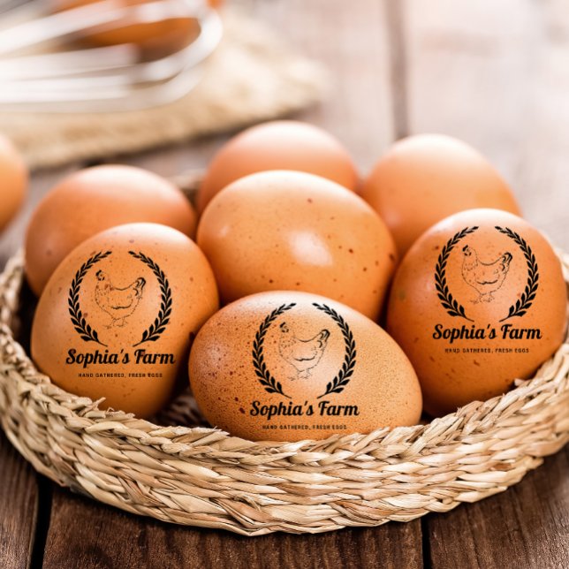 Personalised Rustic Farm Fresh Name Round egg Rubber Stamp (Modern personalized Egg dealer name round egg stamp)