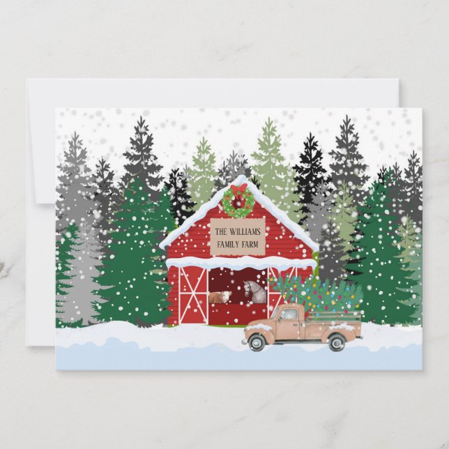 Personalised Rustic Farm Scene Christmas Card (Front)