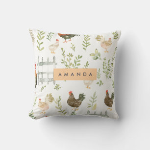 Personalised Rustic Farmhouse Chicken & Greenery Cushion