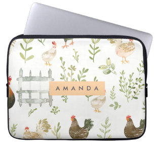 Personalised Rustic Farmhouse Chicken & Greenery  Laptop Sleeve