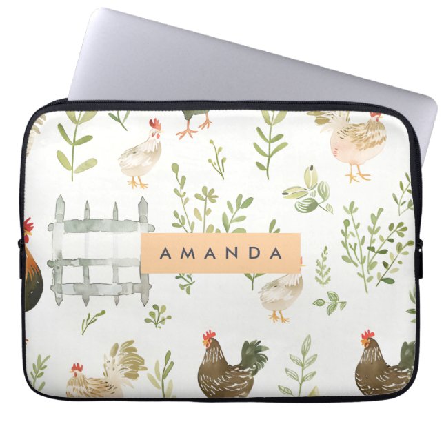 Personalised Rustic Farmhouse Chicken & Greenery  Laptop Sleeve (Front)